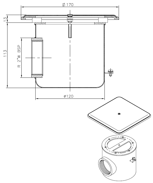 Bodenablauf V4A mit quadratischem Deckel