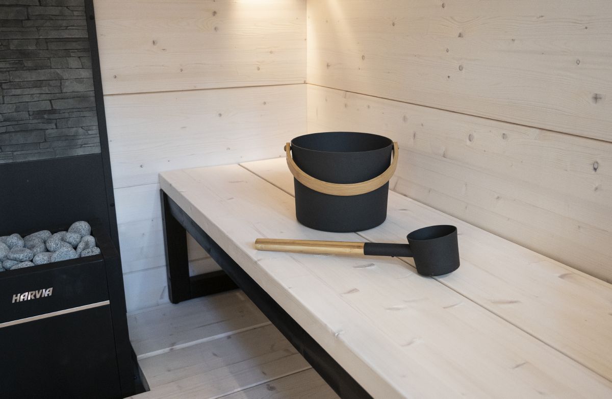 Saunazubehör Harvia Click Aufgusskübel und Kelle in schwarz