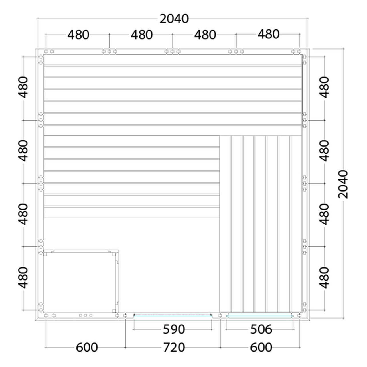 Saunakabine Komfort Large  aus massiver Fichte 208 x 206 x 204cm