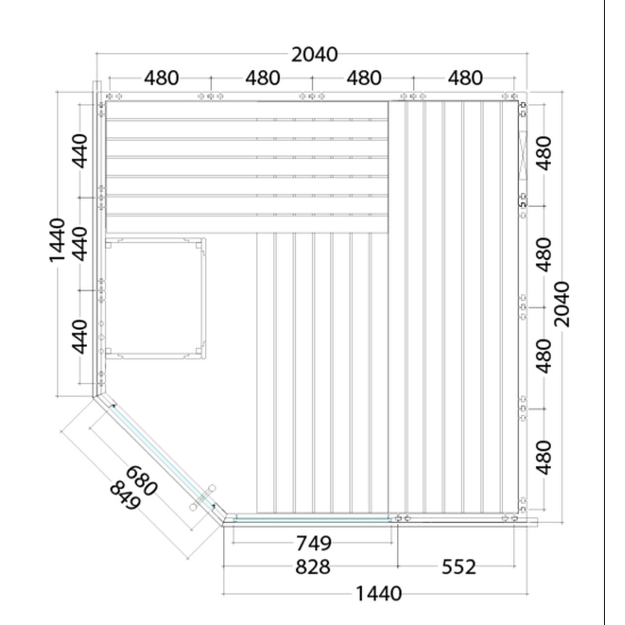 Saunakabine Alaska Corner aus massiver Fichte 206 x 206 x 204cm